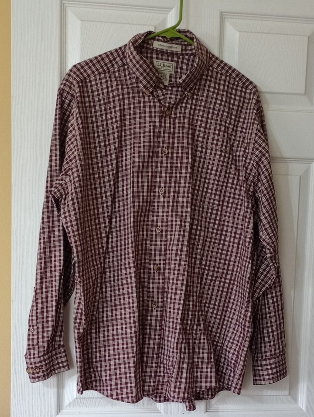 L.L. Bean Men's Burgundy and White Plaid Button-Down Shirt